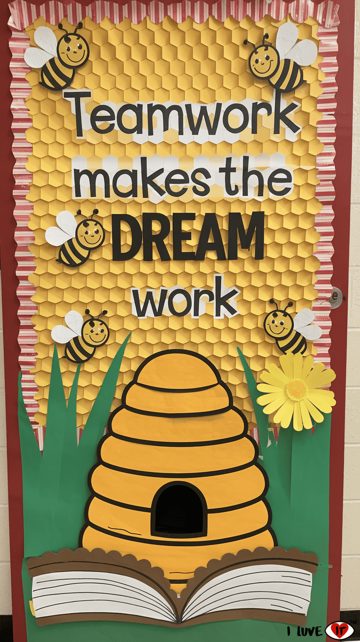 spring door decor bees classroom