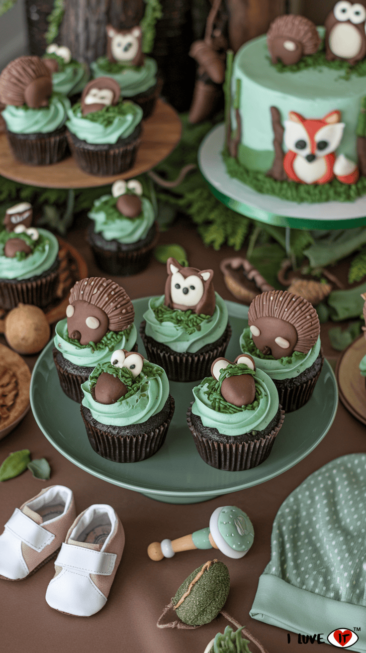 woodland baby shower cupcakes