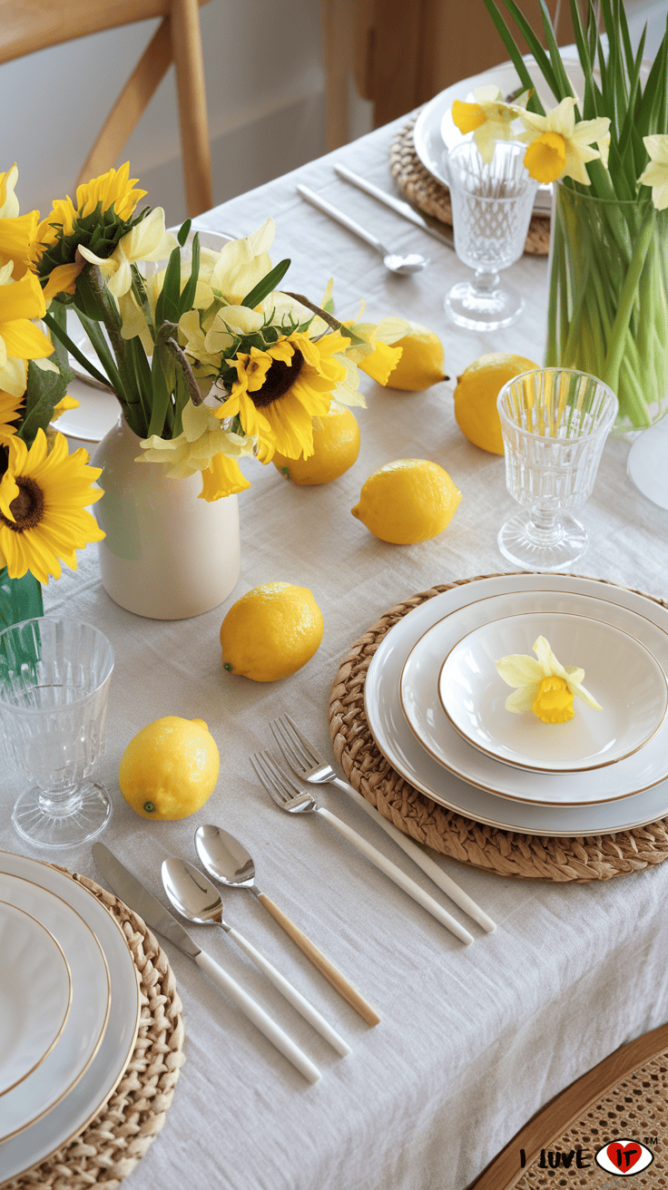 spring table setting yellow