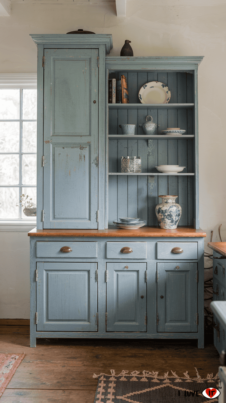 antique blue kitchen cabinets