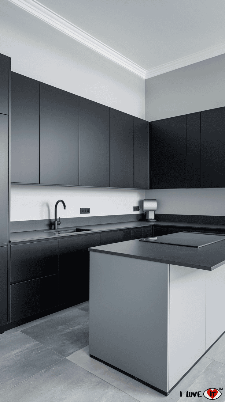 black cabinets grey walls