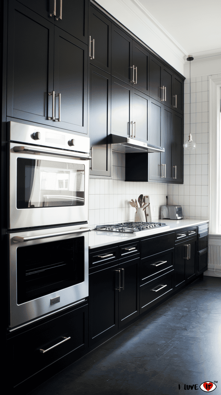 black kitchen cabinets stainless steel appliances