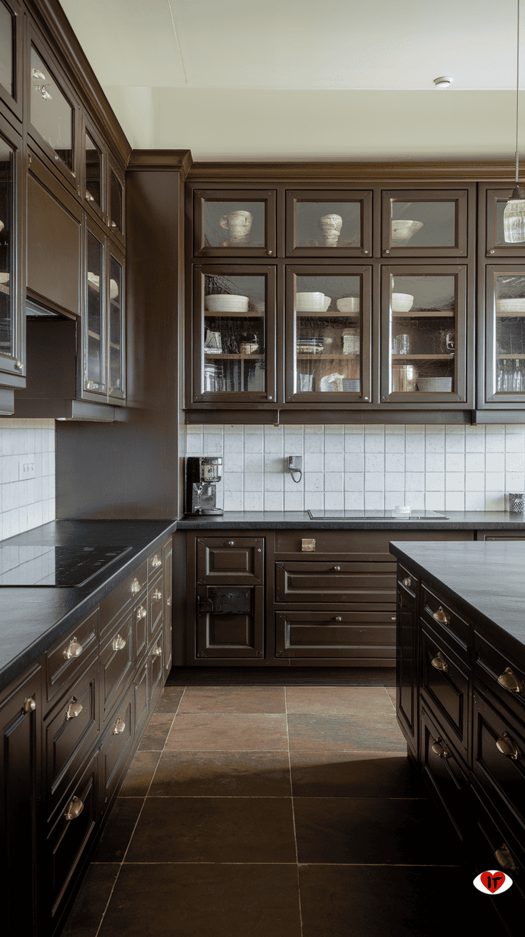 black counters dark cabinets