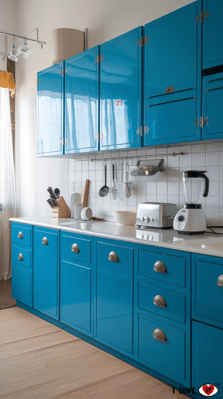 bright blue kitchen cabinets