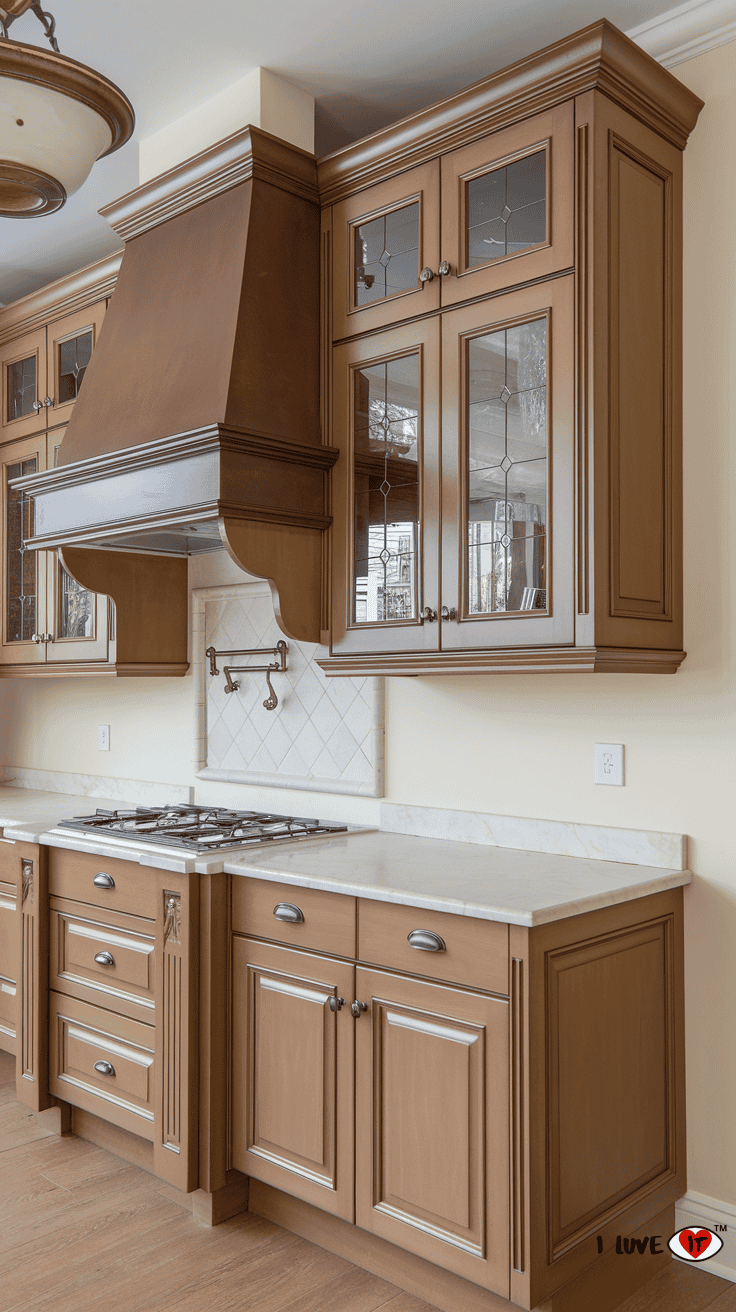 brown cabinets cream counter