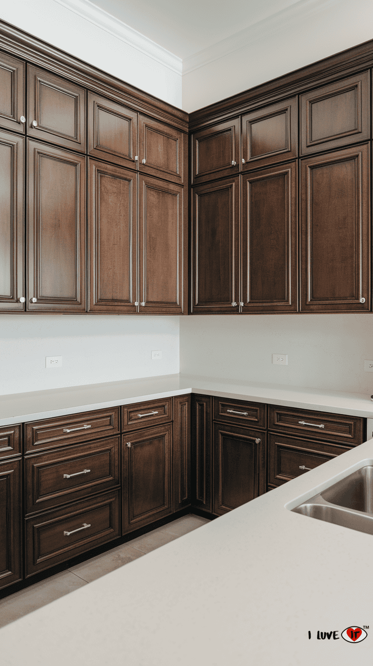 brown kitchen cabinets white counters