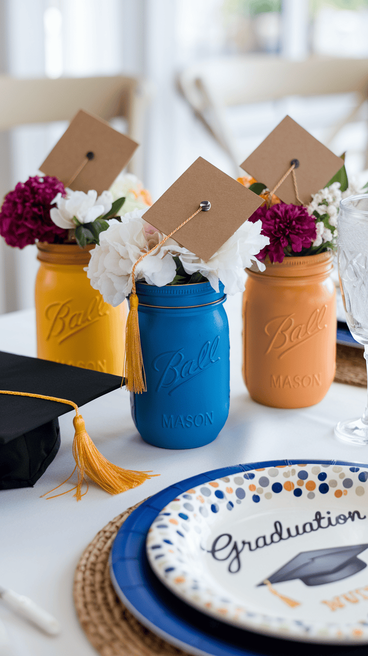 mason jar centerpieces colorful for graduation