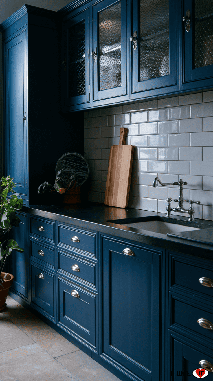 dark blue kitchen cabinets