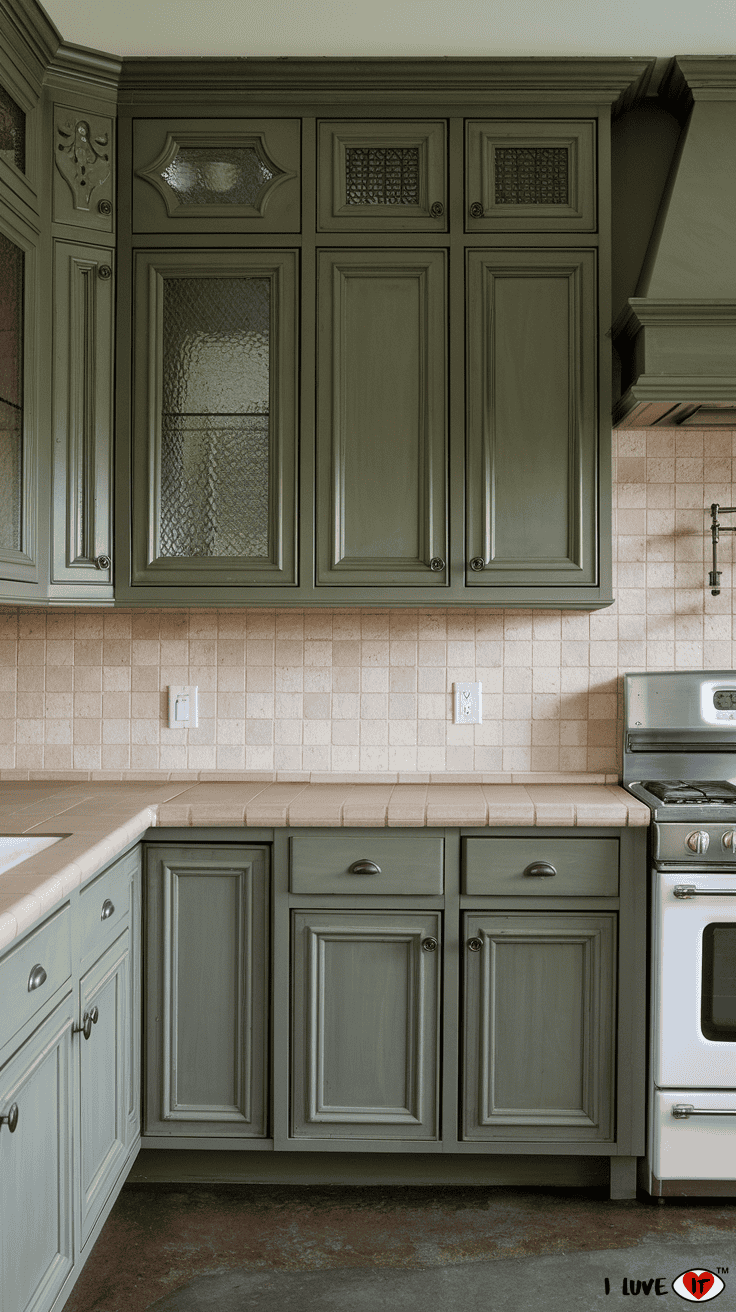 sage green kitchen cabinets dark