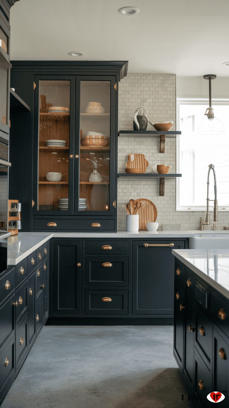 black kitchen cabinets shelves