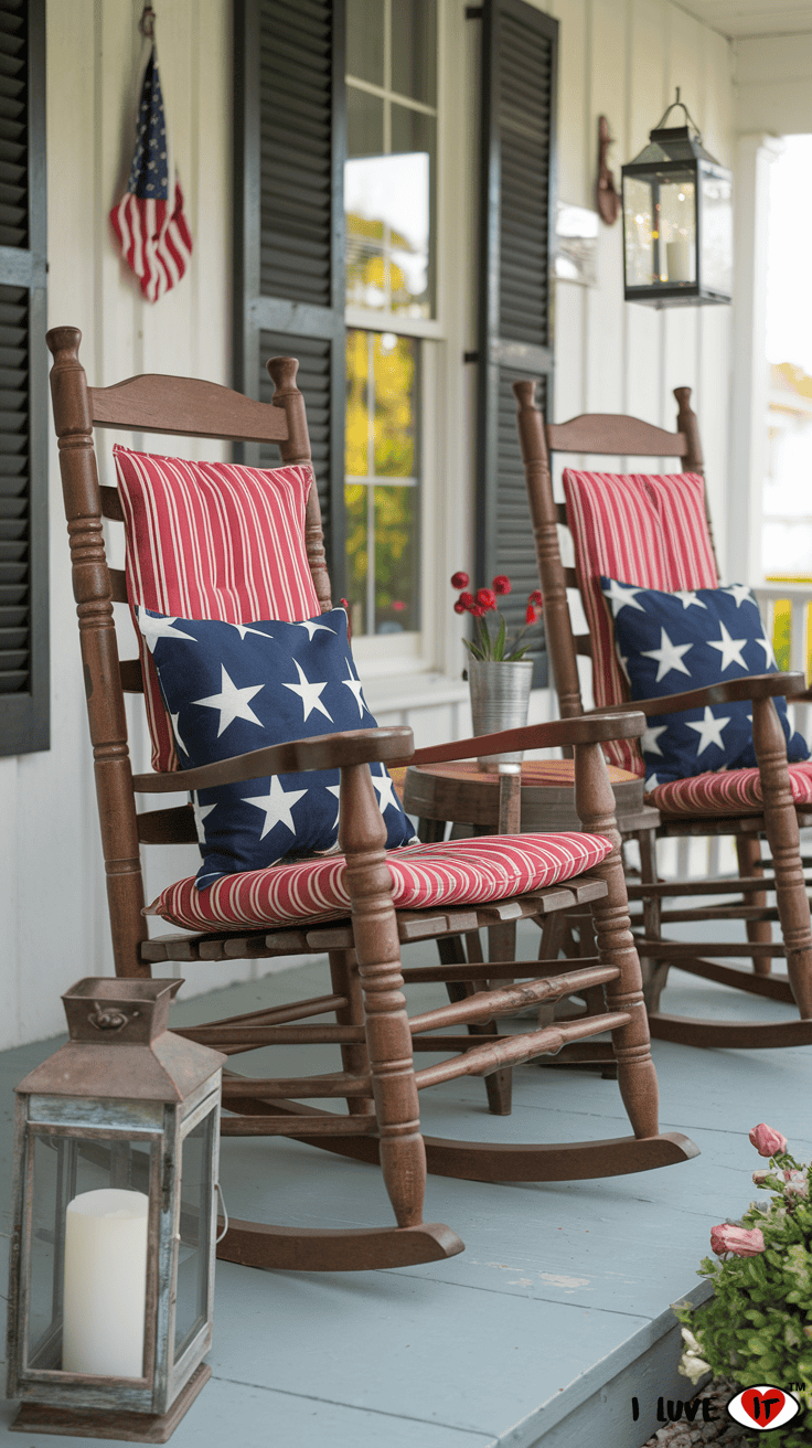 farmhouse front porch Memorial Day decor