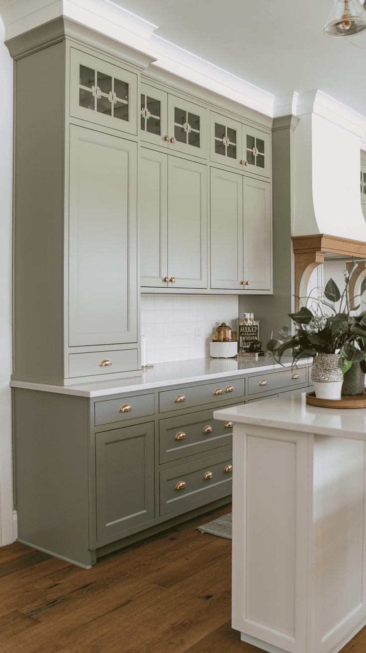 sage green kitchen cabinets gold knobs