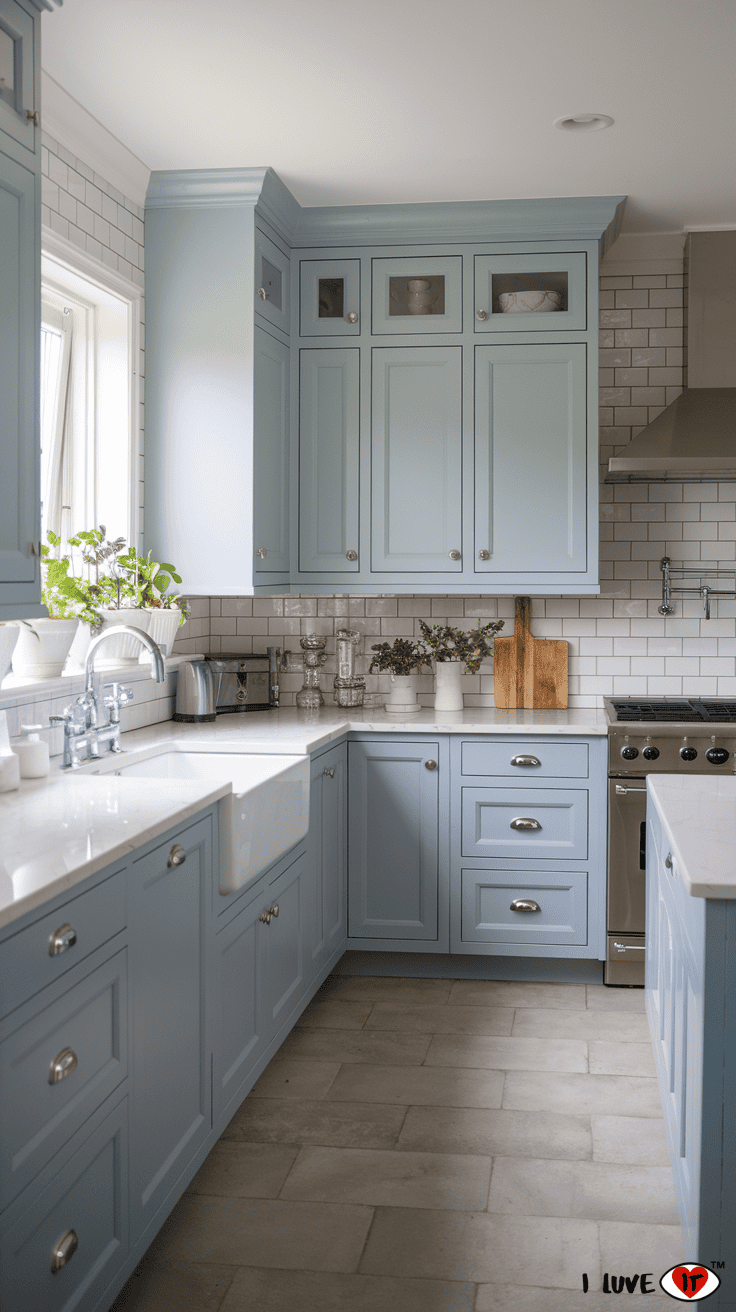 grey blue kitchen cabinets