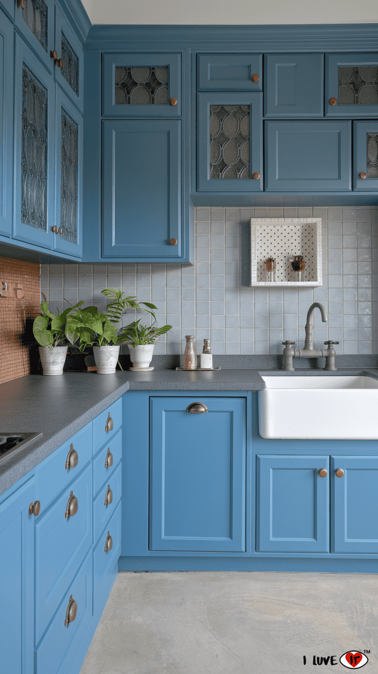 grey blue kitchen cabinets