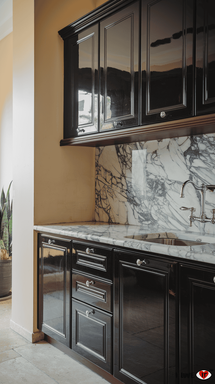 black kitchen cabinets marble countertops