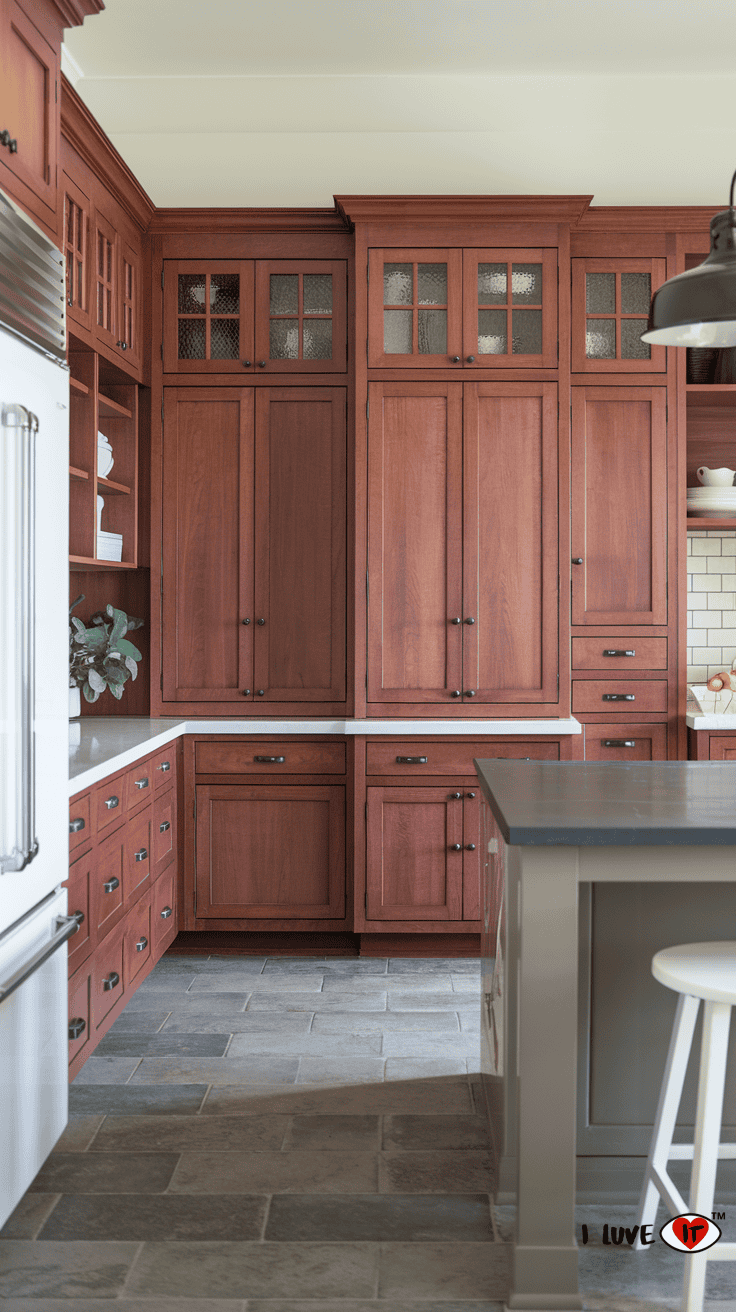 reddish brown kitchen cabinets