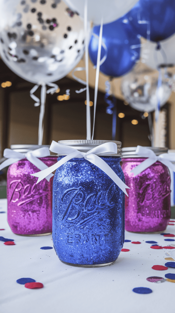 glitter graduation mason jar centerpieces