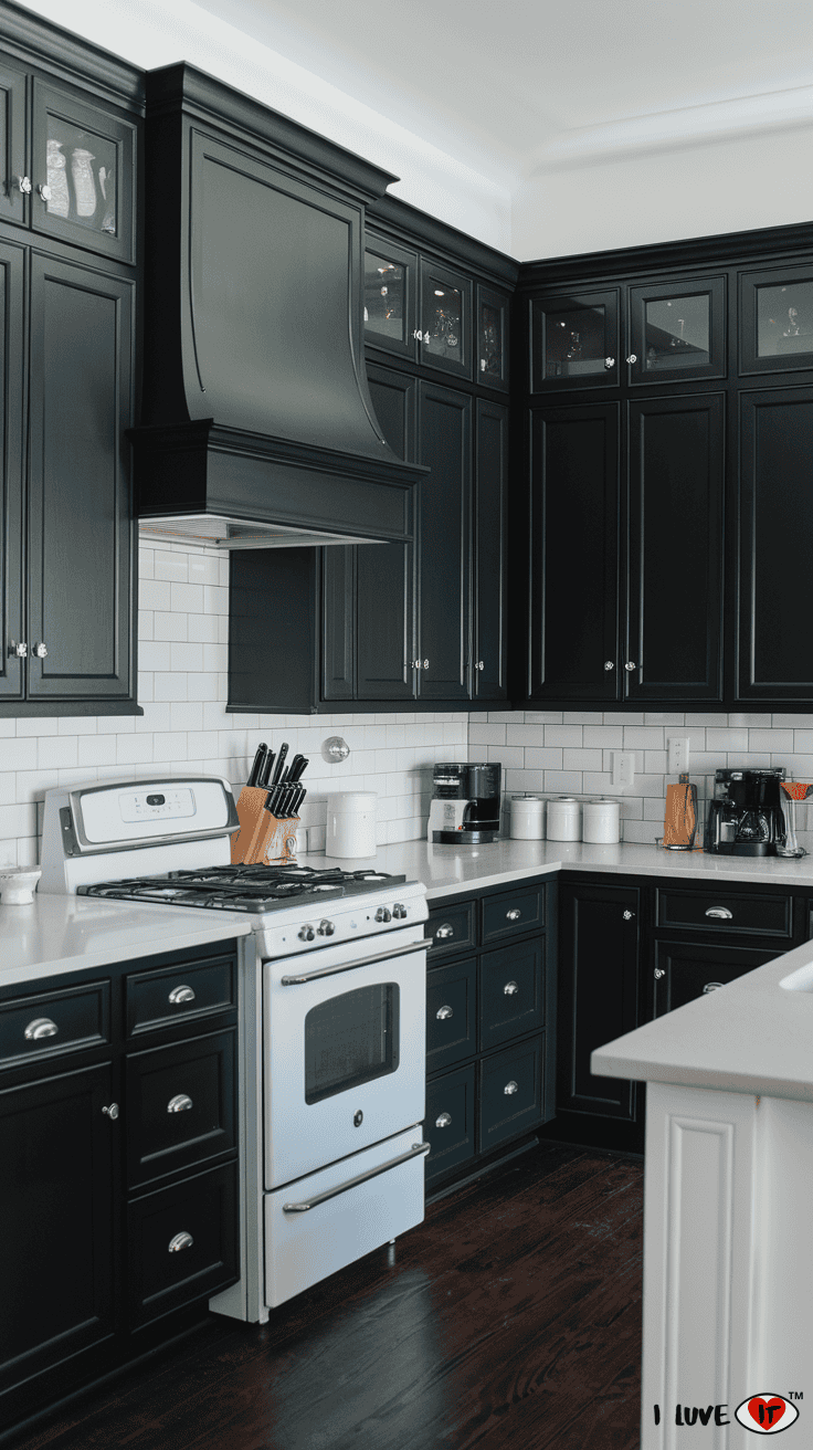 soft black cabinets