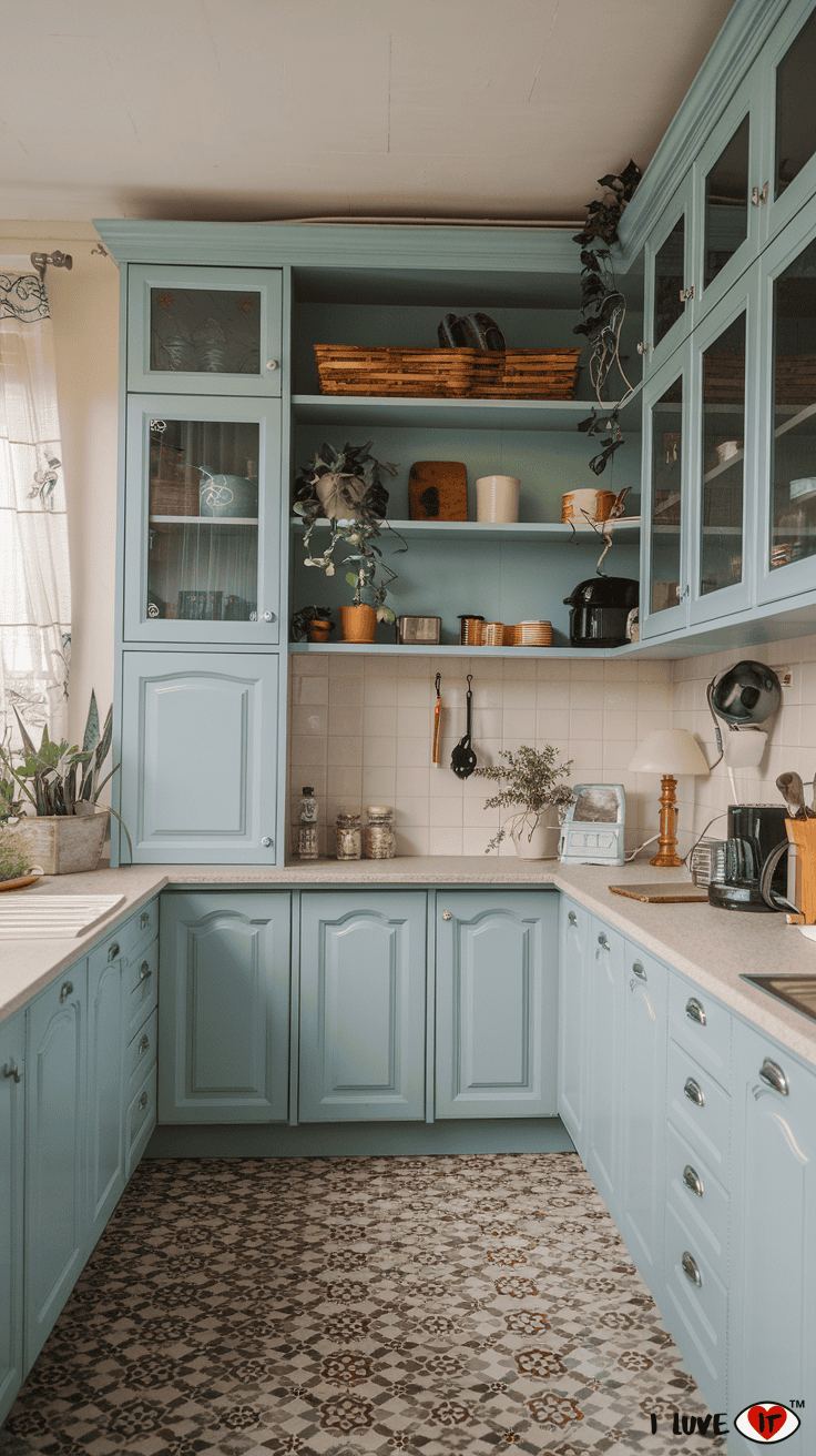 soft blue kitchen cabinets