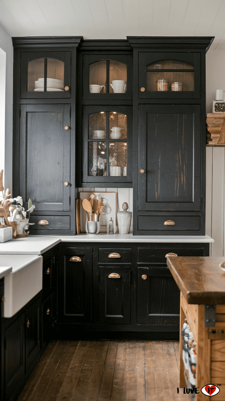 stained black kitchen cabinets