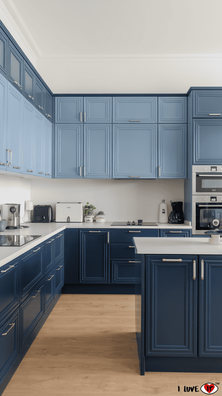 two tone blue kitchen cabinets