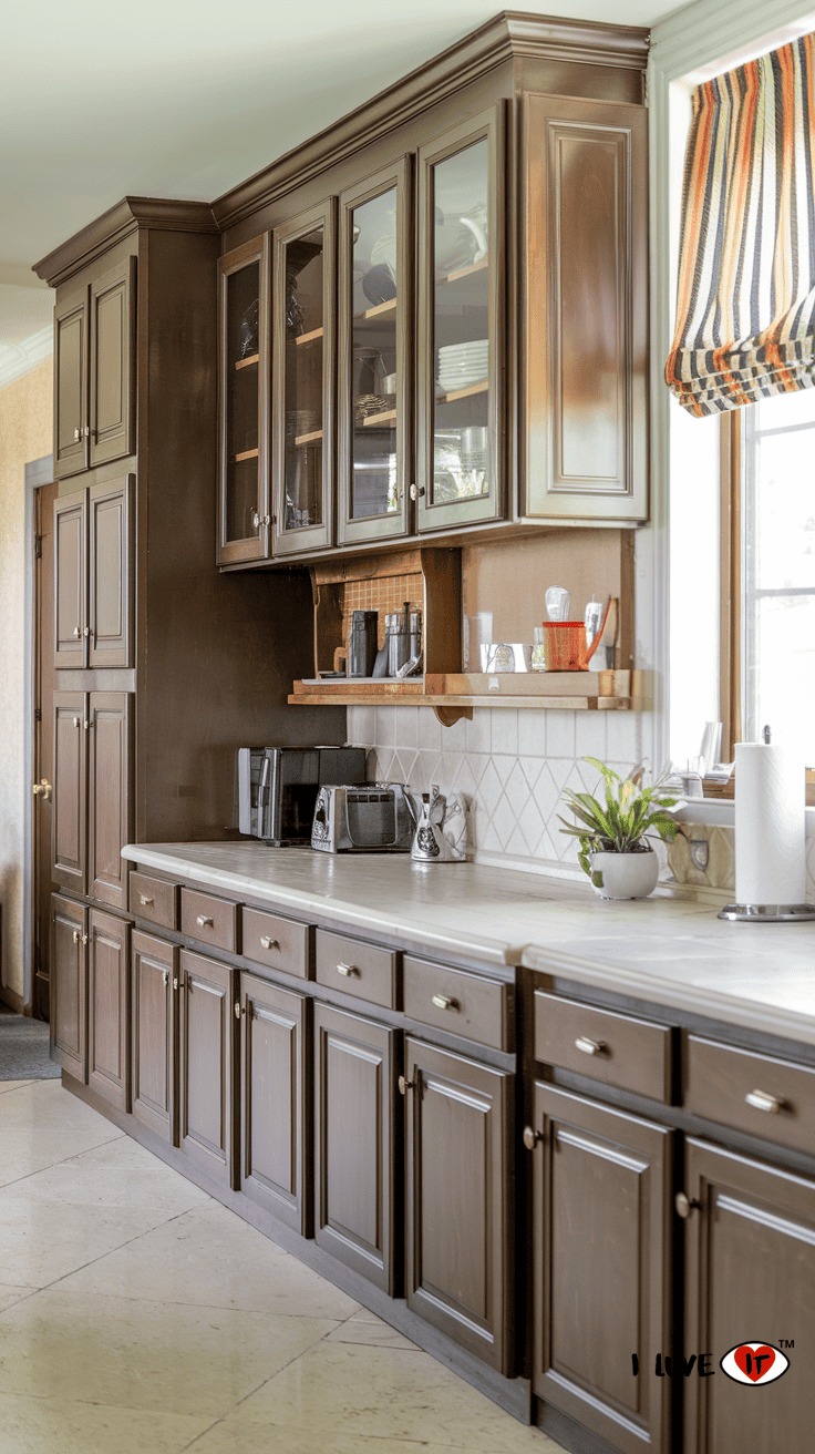 brown cabinets white counters