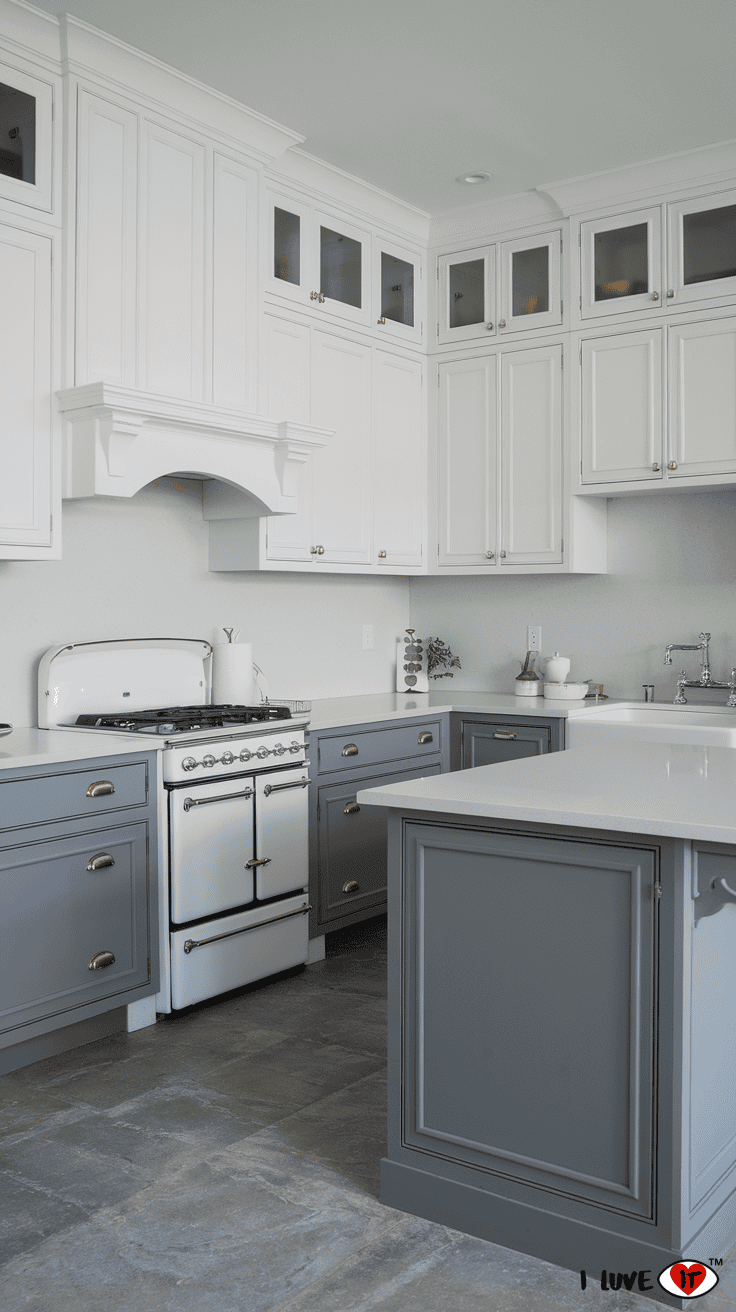 white and gray kitchen cabinets