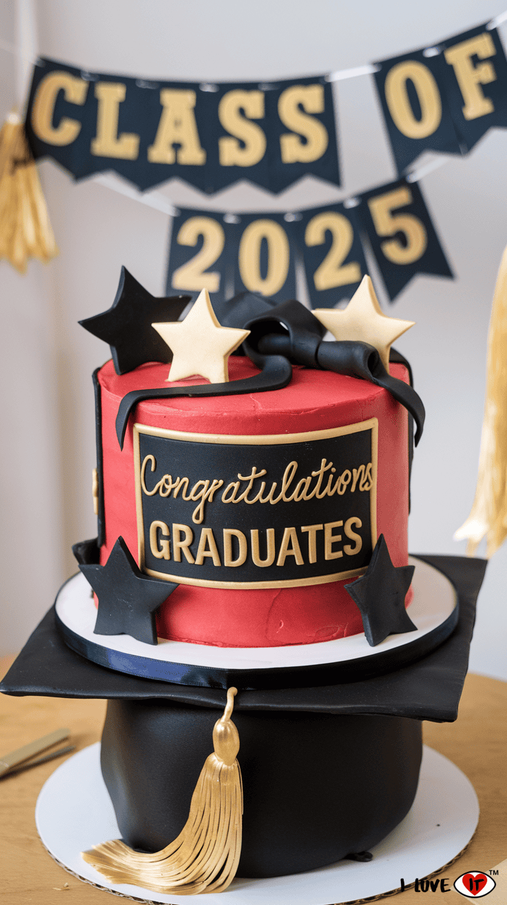 graduation cake red and black