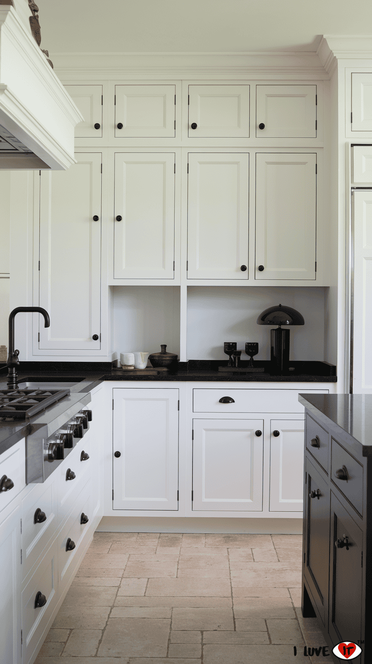 black knobs white cabinets