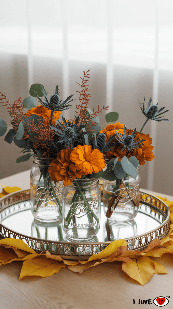 blue and orange mason jar centerpiece