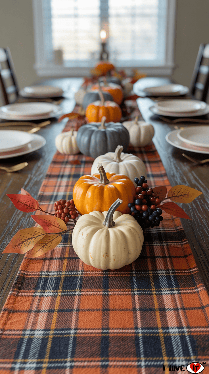 plaid runner fall centerpiece