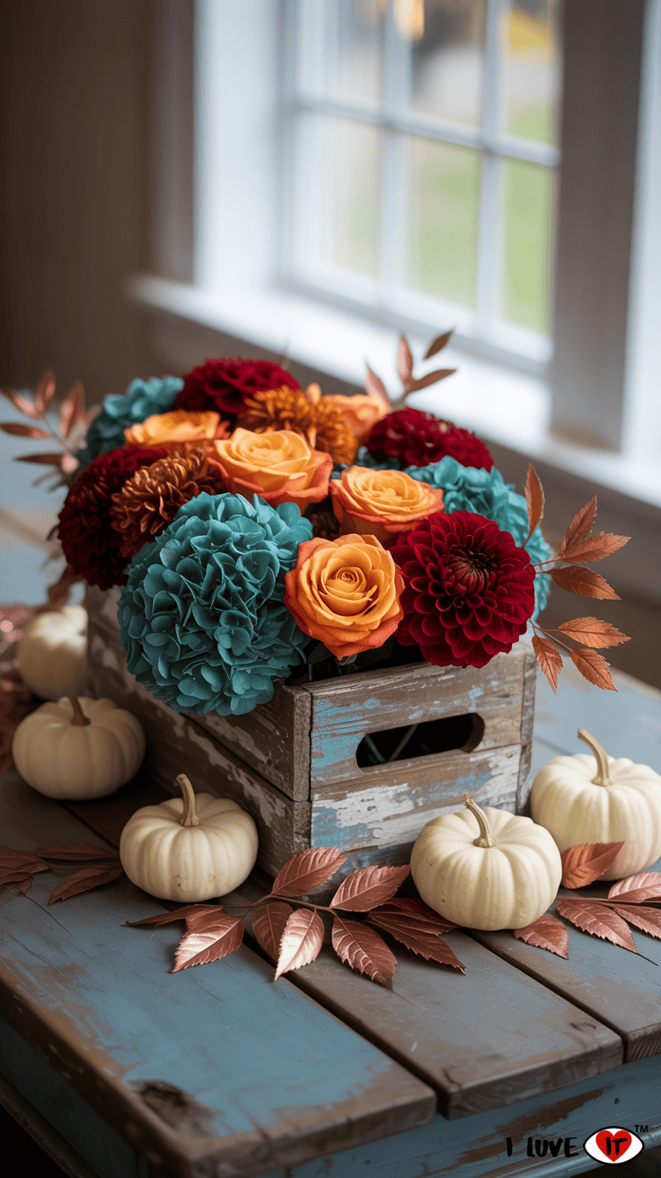 wooden crate fall centerpiece