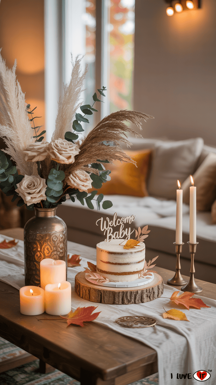fall baby shower neutral decor