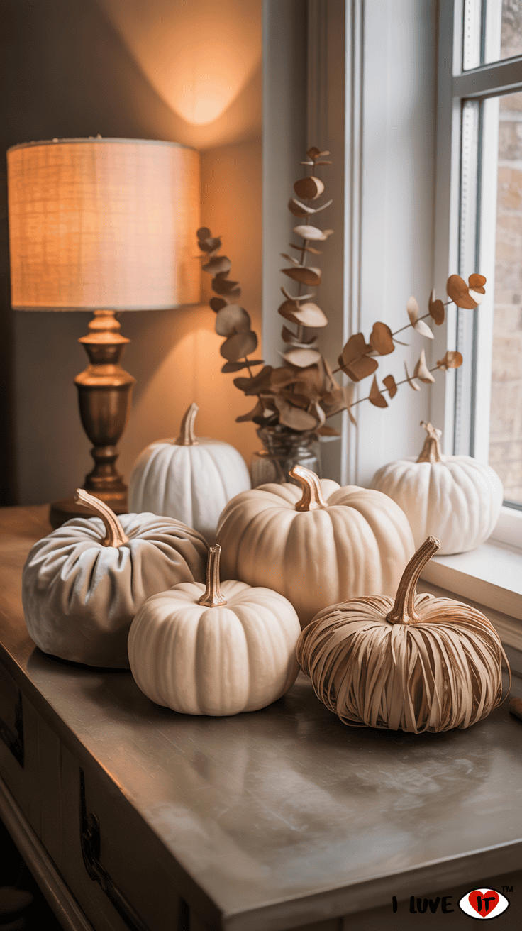 fall table neutral pumpkins