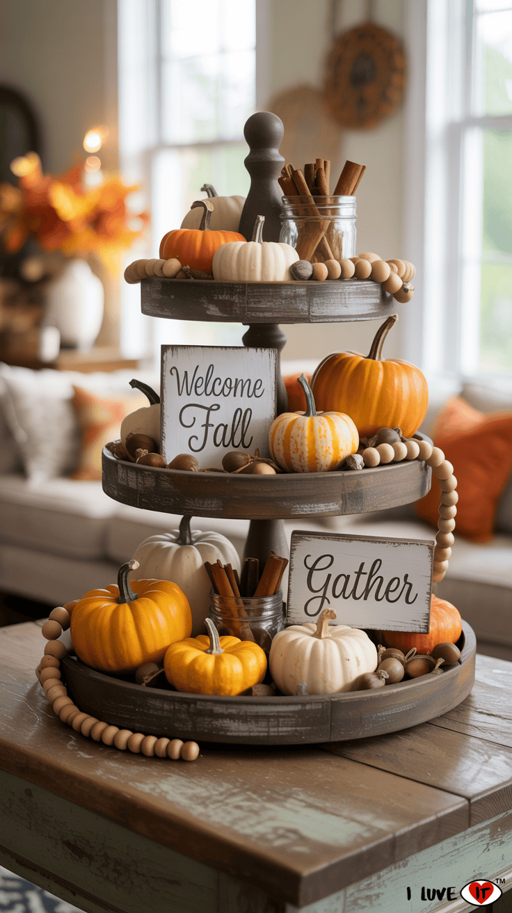 rustic fall tiered tray