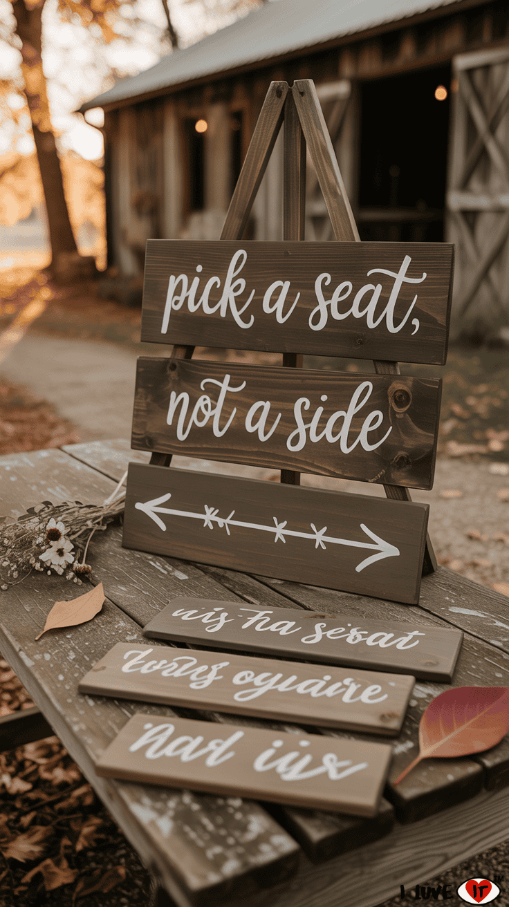 fall wood wedding signage