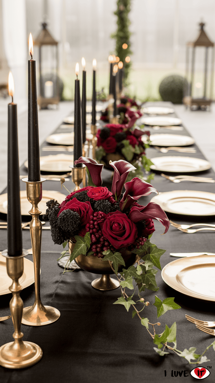 dark and moody fall wedding centerpiece