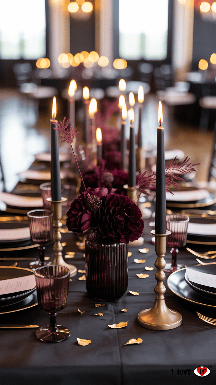 plum black wedding decor