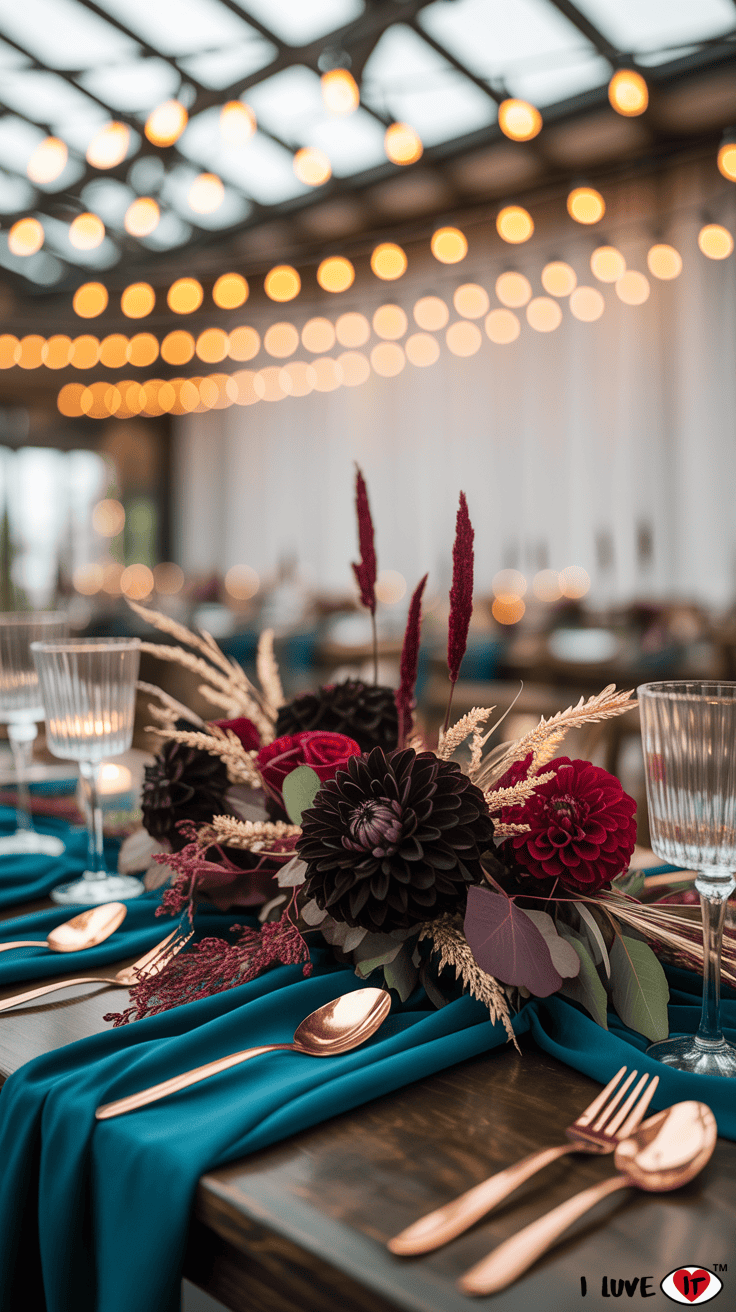 moody teal fall wedding